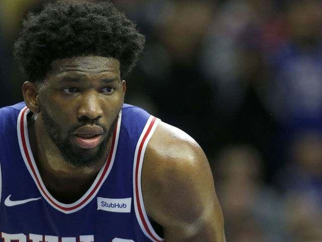 PHILADELPHIA, PA - JANUARY 3: Joel Embiid #21 of the Philadelphia 76ers looks on San Antonio Spurs at Wells Fargo Center on January 3, 2018 in Philadelphia, Pennsylvania.