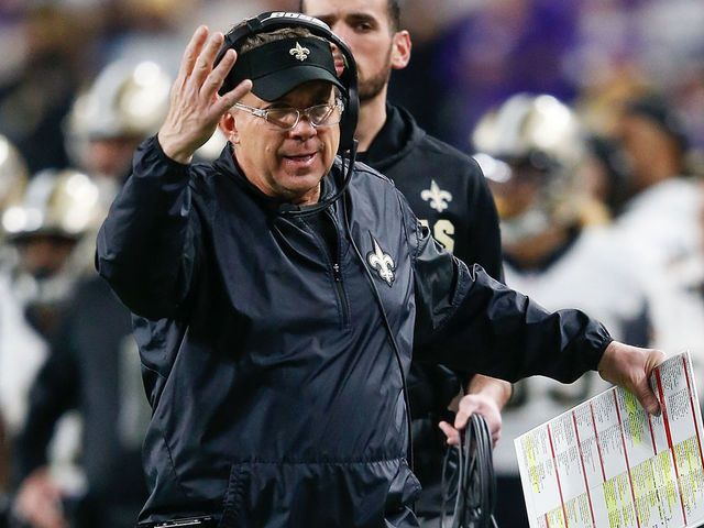 MINNEAPOLIS, MN - JANUARY 14: Head coach Sean Payton of the New Orleans Saints reacts against the Minnesota Vikings during the second half of the NFC Divisional Playoff game at U.S. Bank Stadium on January 14, 2018 in Minneapolis, Minnesota.