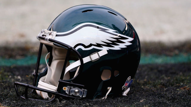 PHILADELPHIA, PA - NOVEMBER 05: A helmet belonging to a Philadelphia Eagle player is seen prior to the game against the Denver Broncos at Lincoln Financial Field on November 5, 2017 in Philadelphia, Pennsylvania.