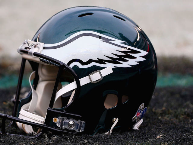 PHILADELPHIA, PA - NOVEMBER 05: A helmet belonging to a Philadelphia Eagle player is seen prior to the game against the Denver Broncos at Lincoln Financial Field on November 5, 2017 in Philadelphia, Pennsylvania.