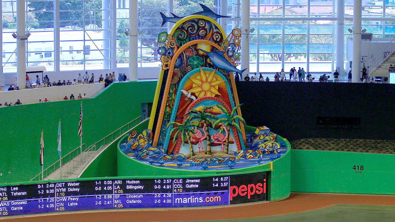 MIAMI, FL - APRIL 01: A general view of the new Miami Marlins Park during a preseason game against the New York Yankees during a game at Marlins Park on April 1, 2012 in Miami, Florida. A mechanical sculpture by Red Grooms will animate everytime a home run is hit yb a Marlin.