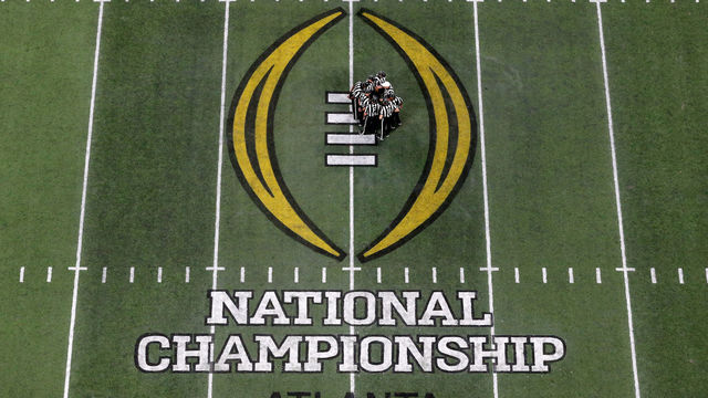 ATLANTA, GA - JANUARY 08: NCAA Officials get ready for overtime between the Georgia Bulldogs and the Alabama Crimson Tide in the CFP National Championship presented by AT&T at Mercedes-Benz Stadium on January 8, 2018 in Atlanta, Georgia.