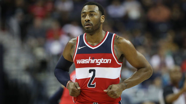WASHINGTON, DC - JANUARY 12: John Wall #2 of the Washington Wizards looks on against the Orlando Magic in the first half at Capital One Arena on January 12, 2018 in Washington, DC.
