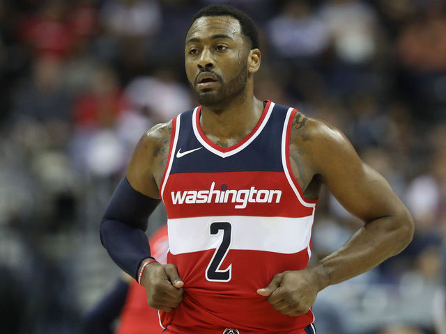WASHINGTON, DC - JANUARY 12: John Wall #2 of the Washington Wizards looks on against the Orlando Magic in the first half at Capital One Arena on January 12, 2018 in Washington, DC.