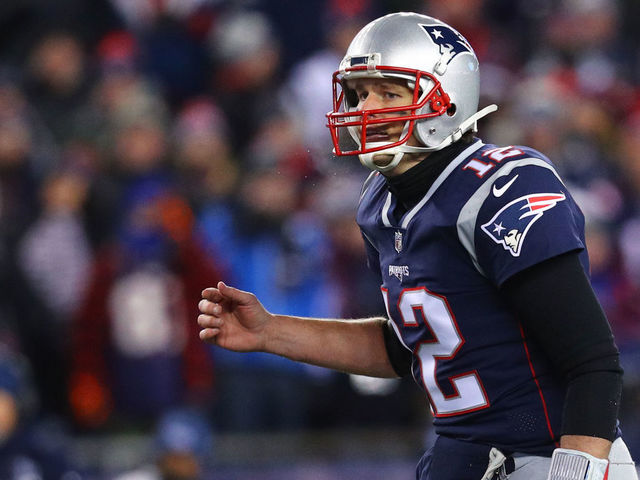 FOXBOROUGH, MA - JANUARY 13: Tom Brady #12 of the New England Patriots calls a play during the AFC Divisional Playoff game against the Tennessee Titans at Gillette Stadium on January 13, 2018 in Foxborough, Massachusetts.
