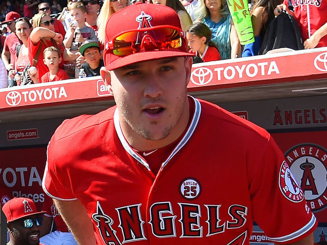 ANAHEIM, CA - OCTOBER 01: Mike Trout #27 of the Los Angeles Angels of Anaheim runs on to the field for the final game of the season against the Seattle Mariners at Angel Stadium of Anaheim on October 1, 2017 in Anaheim, California.
