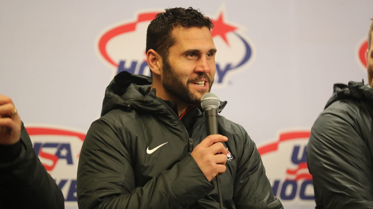 NEW YORK, NY - JANUARY 01: Team USA hockey captain Brian Gionta speaks to the media during the 2018 Bridgestone NHL Winter Classic at Citi Field on January 1, 2018 in the Flushing neighborhood of the Queens borough of New York City.