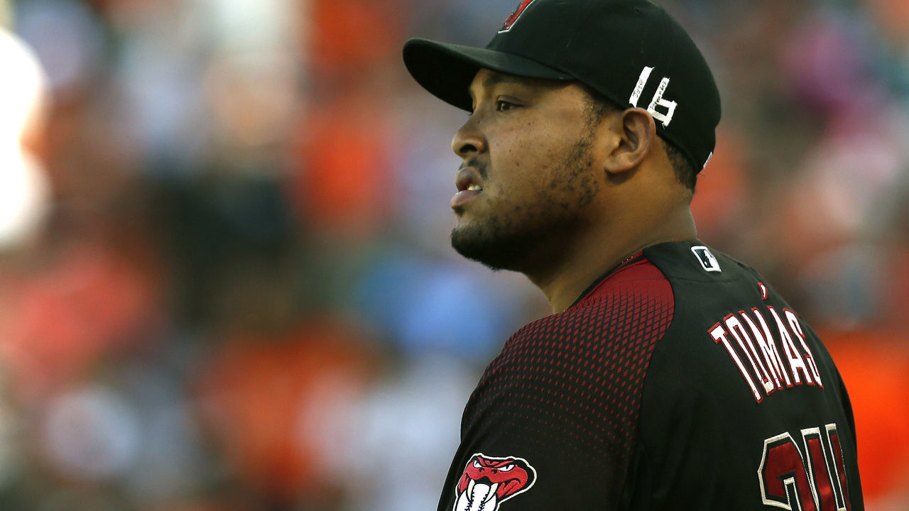 BALTIMORE, MD - SEPTEMBER 25: Yasmany Tomas #24 of the Arizona Diamondbacks wears the number 16 on his hat for Miami Marlins pitcher Jose Fernandez who died in a boating accident during a game against the Baltimore Orioles at Oriole Park at Camden Yards on September 25, 2016 in Baltimore, Maryland.