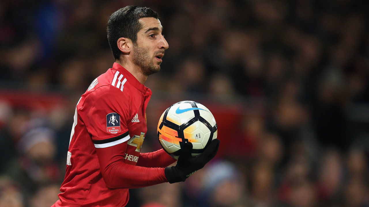 MANCHESTER, ENGLAND - JANUARY 05: Henrikh Mkhitaryan of Manchester United in action during the FA Cup 3rd round match between Manchester United and derby County at Old Trafford on January 5, 2018 in Manchester, England.