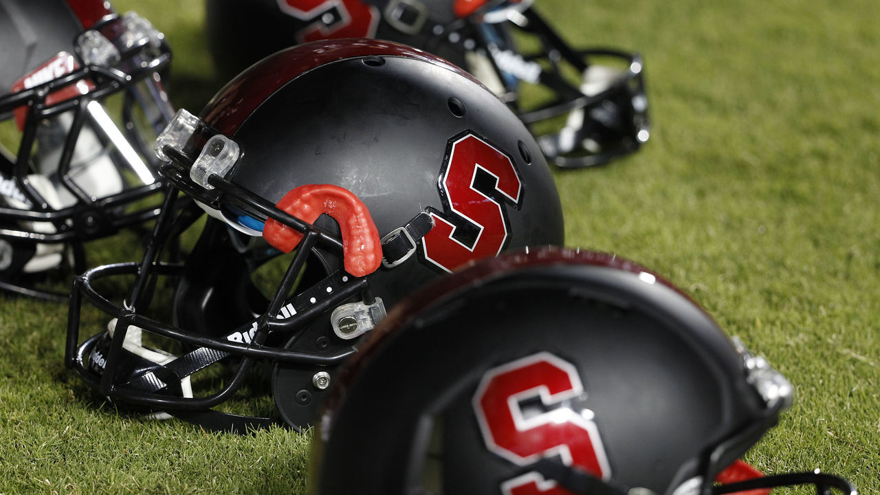 STANFORD, CA - OCTOBER 5: Stanford Cardinal football helmets are seen on the ground after their game against the Washington Huskies on October 5, 2013 at Stanford Stadium in Stanford, California.