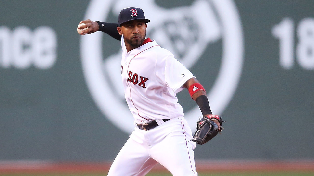 BOSTON, MA - AUGUST 05: Eduardo Nunez #36 of the Boston Red Sox throws to first base in the first inning of a game against the Chicago White Sox at Fenway Park on August 5, 2017 in Boston, Massachusetts.
