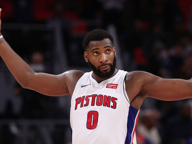 DETROIT, MI - NOVEMBER 03: Andre Drummond #0 of the Detroit Pistons celebrates a 105-96 win over the Milwaukee Bucks at Little Caesars Arena on November 3, 2017 in Detroit, Michigan.