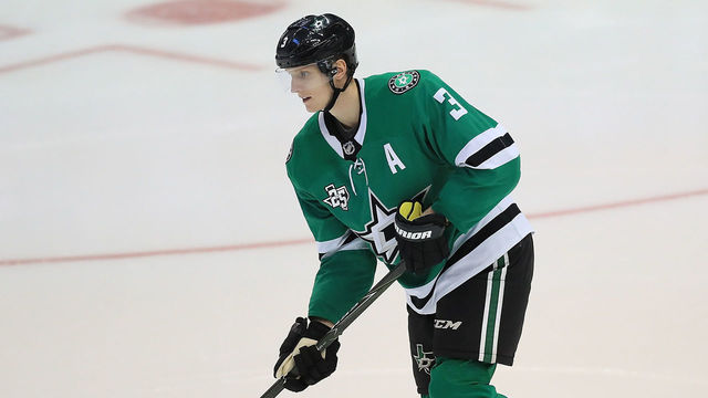 DALLAS, TX - NOVEMBER 18: John Klingberg #3 of the Dallas Stars in the third period at American Airlines Center on November 18, 2017 in Dallas, Texas.
