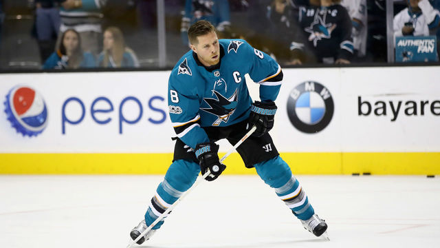 SAN JOSE, CA - OCTOBER 04: Joe Pavelski #8 of the San Jose Sharks warms up before their game against the Philadelphia Flyers at SAP Center on October 4, 2017 in San Jose, California.