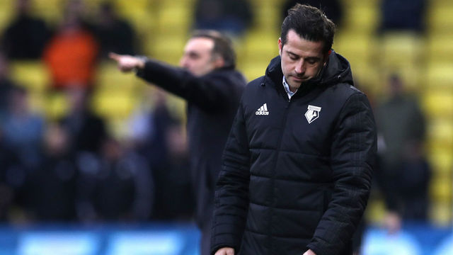 WATFORD, ENGLAND - DECEMBER 30: Marco Silva, Manager of Watford looks dejected during the Premier League match between Watford and Swansea City at Vicarage Road on December 30, 2017 in Watford, England.