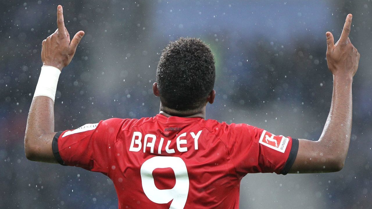 Leverkusen's Jamaican midfielder Leon Bailey celebrates after scoring the 0-1 during the German First division Bundesliga football match TSG 1899 Hoffenheim vs Bayer 04 Leverkusen in Sinsheim, southwestern Germany, on January 20, 2018. / AFP PHOTO / Amelie QUERFURTH / RESTRICTIONS: DURING MATCH TIME: DFL RULES TO LIMIT THE ONLINE USAGE TO 15 PICTURES PER MATCH AND FORBID IMAGE SEQUENCES TO SIMULATE VIDEO. == RESTRICTED TO EDITORIAL USE == FOR FURTHER QUERIES PLEASE CONTACT DFL DIRECTLY AT + 49 69 650050