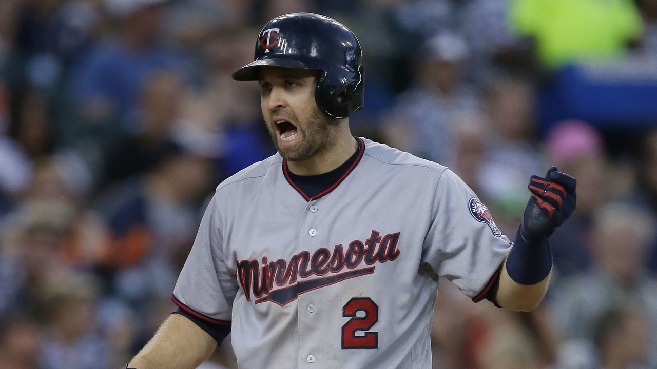 DETROIT, MI - SEPTEMBER 23: Brian Dozier #2 of the Minnesota Twins reacts after Matthew Boyd of the Detroit Tigers strikes him out during the fifth inning at Comerica Park on September 23, 2017 in Detroit, Michigan.