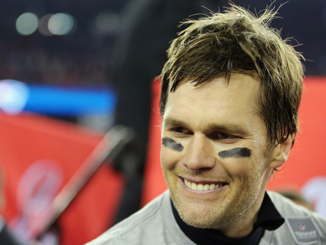 FOXBOROUGH, MA - JANUARY 21: Tom Brady #12 of the New England Patriots reacts after winning the AFC Championship Game against the Jacksonville Jaguars at Gillette Stadium on January 21, 2018 in Foxborough, Massachusetts.