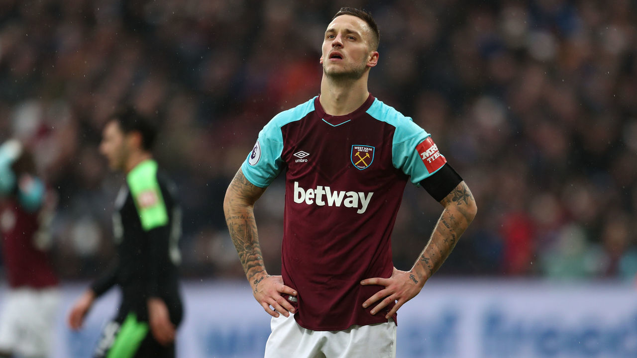 LONDON, ENGLAND - JANUARY 20: Marko Arnautovic of West Ham United reacts during the Premier League match between West Ham United and AFC Bournemouth at London Stadium on January 20, 2018 in London, England.