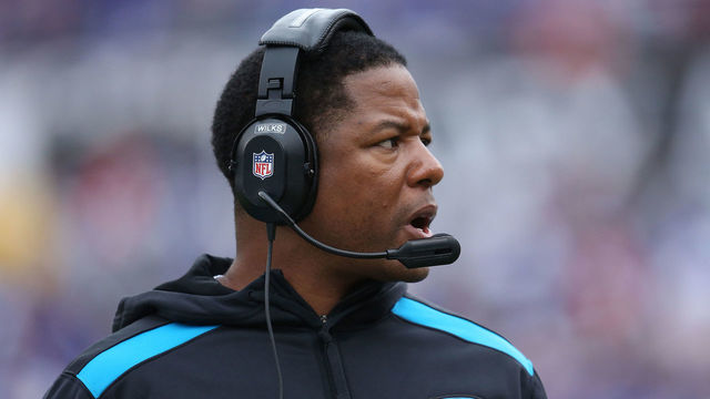 ORCHARD PARK, NY - SEPTEMBER 15: Secondary/Pass Defense Coordinator Steve Wilks of the Carolina Panthers during NFL game action against the Buffalo Bills at Ralph Wilson Stadium on September 15, 2013 in Orchard Park, New York.