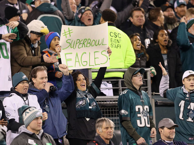 PHILADELPHIA, PA - JANUARY 21: Philadelphia Eagles fans cheer their team in the NFC Championship game against the Minnesota Vikings at Lincoln Financial Field on January 21, 2018 in Philadelphia, Pennsylvania.