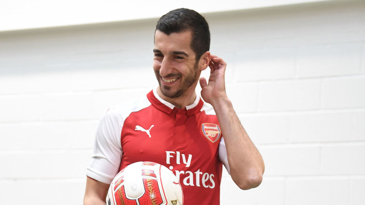 ST ALBANS, ENGLAND - JANUARY 22: Arsenal Unveil New Signing Henrikh Mkhitaryan at London Colney on January 22, 2018 in St Albans, England.