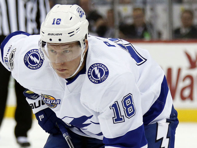 NEWARK, NJ - OCTOBER 17: Ondrej Palat #18 of the Tampa Bay Lightning in action against the New Jersey Devils during the first period at the Prudential Center on October 17, 2017 in Newark, New Jersey.
