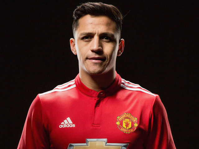 MANCHESTER, ENGLAND - JANUARY 22: (EXCLUSIVE COVERAGE) Alexis Sanchez of Manchester United poses after signing for the club at Old Trafford on January 22, 2018 in Manchester, England.