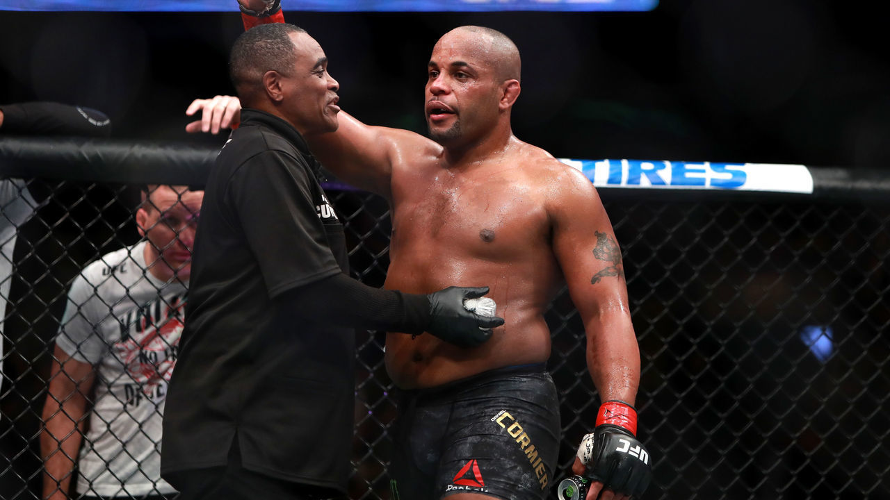 BOSTON, MA - JANUARY 20: Daniel Cormier reacts after his fight against Volkan Oezdemir in their Light Heavyweight Championship fight during UFC 220 at TD Garden on January 20, 2018 in Boston, Massachusetts.