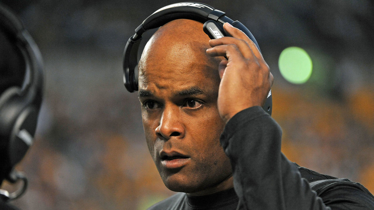 PITTSBURGH, PA - AUGUST 28: Defensive line coach Eric Washington of the Carolina Panthers looks on from the sideline during a preseason game against the Pittsburgh Steelers at Heinz Field on August 28, 2014 in Pittsburgh, Pennsylvania. The Panthers defeated the Steelers 10-0.