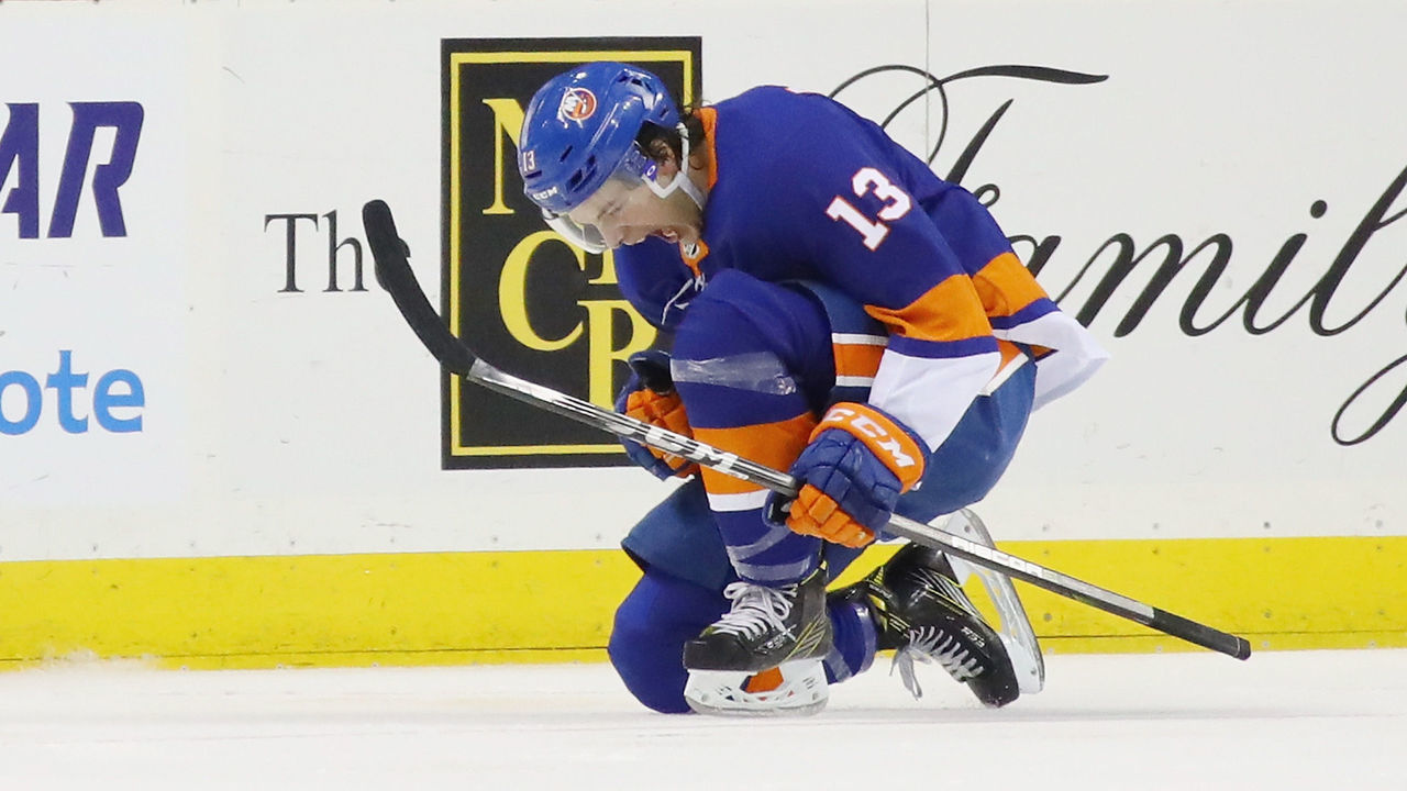 NEW YORK, NY - DECEMBER 23: Mathew Barzal #13 of the New York Islanders celebrates his goal at 2:20 of the first period against the Winnipeg Jets at the Barclays Center on December 23, 2017 in the Brooklyn borough of New York City.