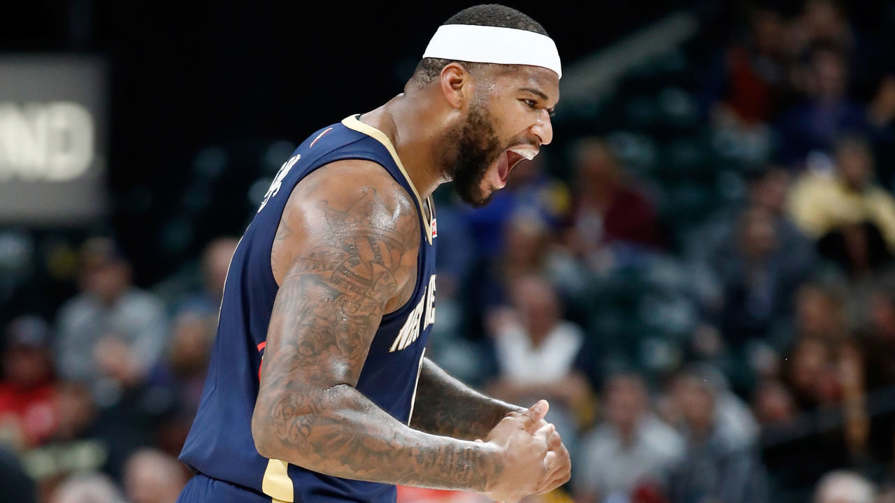 INDIANAPOLIS, IN - NOVEMBER 07: DeMarcus Cousins #0 of the New Orleans Pelicans celebrates in the game against the Indiana Pacers at Bankers Life Fieldhouse on November 7, 2017 in Indianapolis, Indiana.