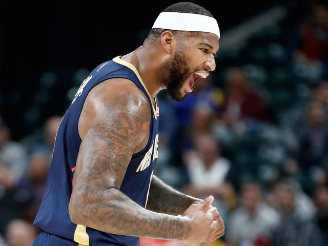 INDIANAPOLIS, IN - NOVEMBER 07: DeMarcus Cousins #0 of the New Orleans Pelicans celebrates in the game against the Indiana Pacers at Bankers Life Fieldhouse on November 7, 2017 in Indianapolis, Indiana.