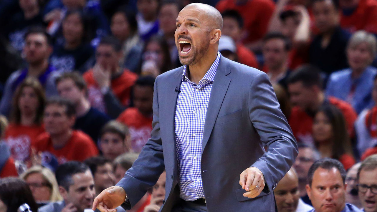 TORONTO, ON - APRIL 15: Head Coach Jason Kidd of the Milwaukee Bucks reacts in the second half of Game One of the Eastern Conference Quarterfinals against the Toronto Raptors during the 2017 NBA Playoffs at Air Canada Centre on April 15, 2017 in Toronto, Canada.