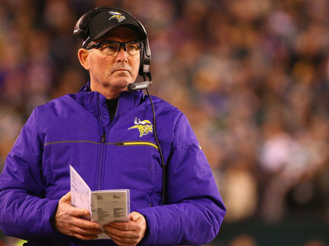 PHILADELPHIA, PA - JANUARY 21: Head coach Mike Zimmer of the Minnesota Vikings looks on during the first quarter against the Philadelphia Eagles in the NFC Championship game at Lincoln Financial Field on January 21, 2018 in Philadelphia, Pennsylvania.