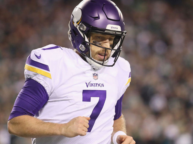 PHILADELPHIA, PA - JANUARY 21: Case Keenum #7 of the Minnesota Vikings reacts during the second quarter against the Philadelphia Eagles in the NFC Championship game at Lincoln Financial Field on January 21, 2018 in Philadelphia, Pennsylvania.
