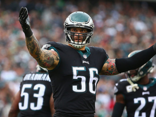 PHILADELPHIA, PA - NOVEMBER 05: Defensive end Chris Long #56 of the Philadelphia Eagles encourages the crowd to get loud against the Denver Broncos during the first quarter at Lincoln Financial Field on November 5, 2017 in Philadelphia, Pennsylvania.