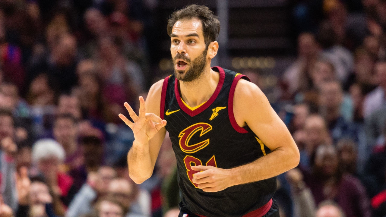 CLEVELAND, OH - DECEMBER 14: Jose Calderon #81 of the Cleveland Cavaliers celebrates after hitting a three point shot during the first half against the Los Angeles Lakers at Quicken Loans Arena on December 14, 2017 in Cleveland, Ohio.