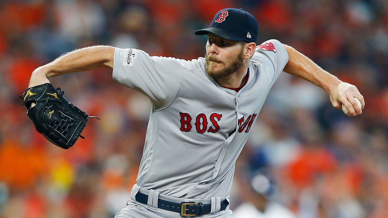 HOUSTON, TX - OCTOBER 05: Chris Sale #41 of the Boston Red Sox throws a pitch in the first inning against the Houston Astros during game one of the American League Division Series at Minute Maid Park on October 5, 2017 in Houston, Texas.