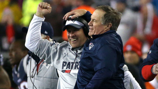 FOXBOROUGH, MA - JANUARY 21: Head coach Bill Belichick of the New England Patriots celebrates late in the game against the Jacksonville Jaguars during the AFC Championship Game at Gillette Stadium on January 21, 2018 in Foxborough, Massachusetts.