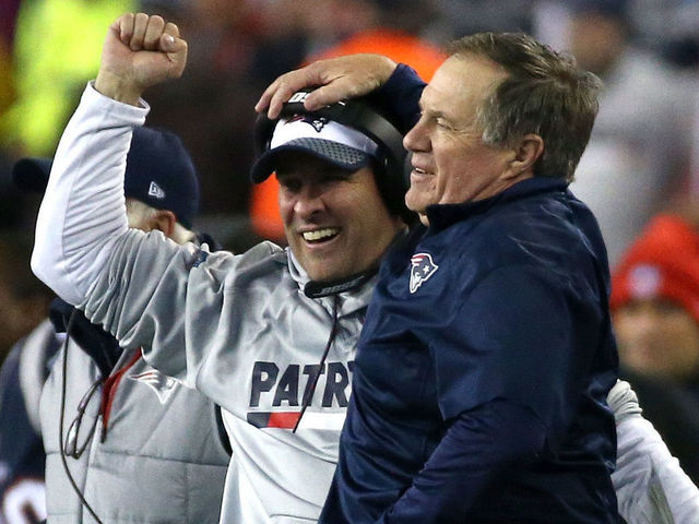 FOXBOROUGH, MA - JANUARY 21: Head coach Bill Belichick of the New England Patriots celebrates late in the game against the Jacksonville Jaguars during the AFC Championship Game at Gillette Stadium on January 21, 2018 in Foxborough, Massachusetts.