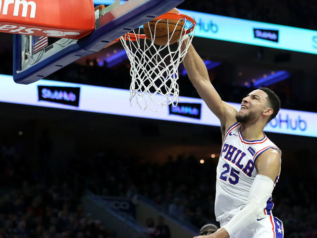 PHILADELPHIA, PA -JANUARY 20: Ben Simmons #25 of the Philadelphia 76ers dunks the ball in the first half against the Milwaukee Bucks in the first half at Wells Fargo Center on January 20, 2018 in Philadelphia, Pennsylvania.