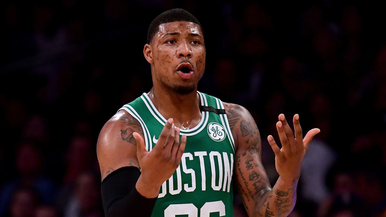 LOS ANGELES, CA - JANUARY 23: Marcus Smart #36 of the Boston Celtics calls for the ball during the first half against the Los Angeles Lakers at Staples Center on January 23, 2018 in Los Angeles, California.