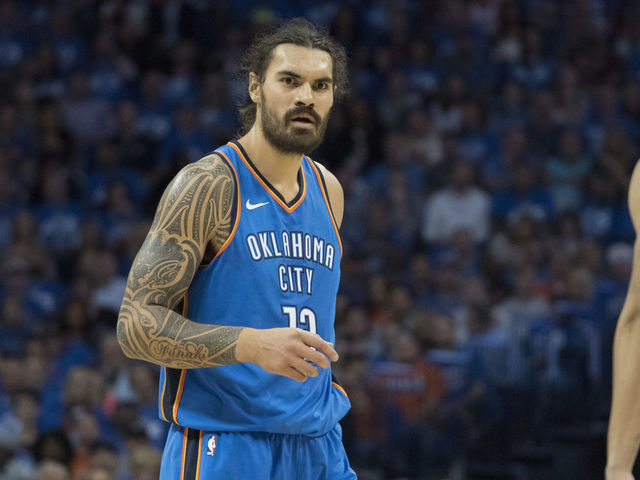 OKLAHOMA CITY, OK - OCTOBER 19: Steven Adams #12 of the Oklahoma City Thunder during the first half of a NBA game at the Chesapeake Energy Arena on October 19, 2017 in Oklahoma City, Oklahoma.
