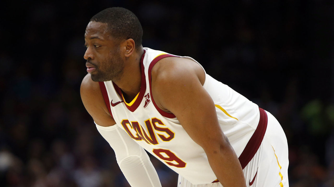 CLEVELAND, OH - JANUARY 18: Dwyane Wade #9 of the Cleveland Cavaliers looks on against the Orlando Magic at Quicken Loans Arena on January 18, 2018 in Cleveland, Ohio.