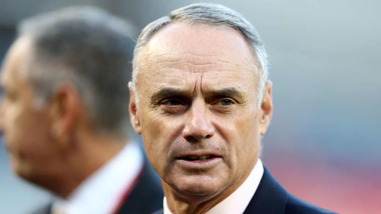 NEW YORK, NY - OCTOBER 03: Major League Baseball Commissioner Robert D. Manfred Jr. looks on prior to the American League Wild Card Game between the Minnesota Twins and the New York Yankees at Yankee Stadium on October 3, 2017 in the Bronx borough of New York City.