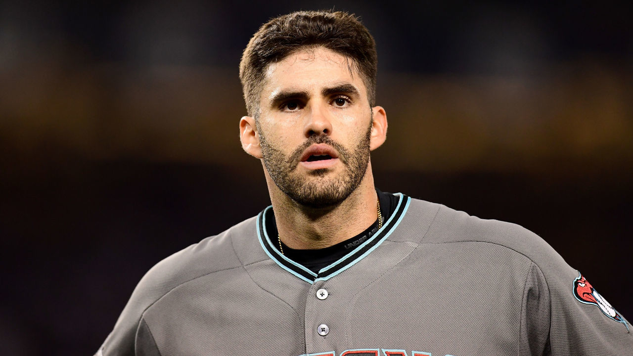 LOS ANGELES, CA - OCTOBER 06: J.D. Martinez #28 of the Arizona Diamondbacks reacts at the end of the eighth inning against the Los Angeles Dodgers in game one of the National League Division Series at Dodger Stadium on October 6, 2017 in Los Angeles, California.
