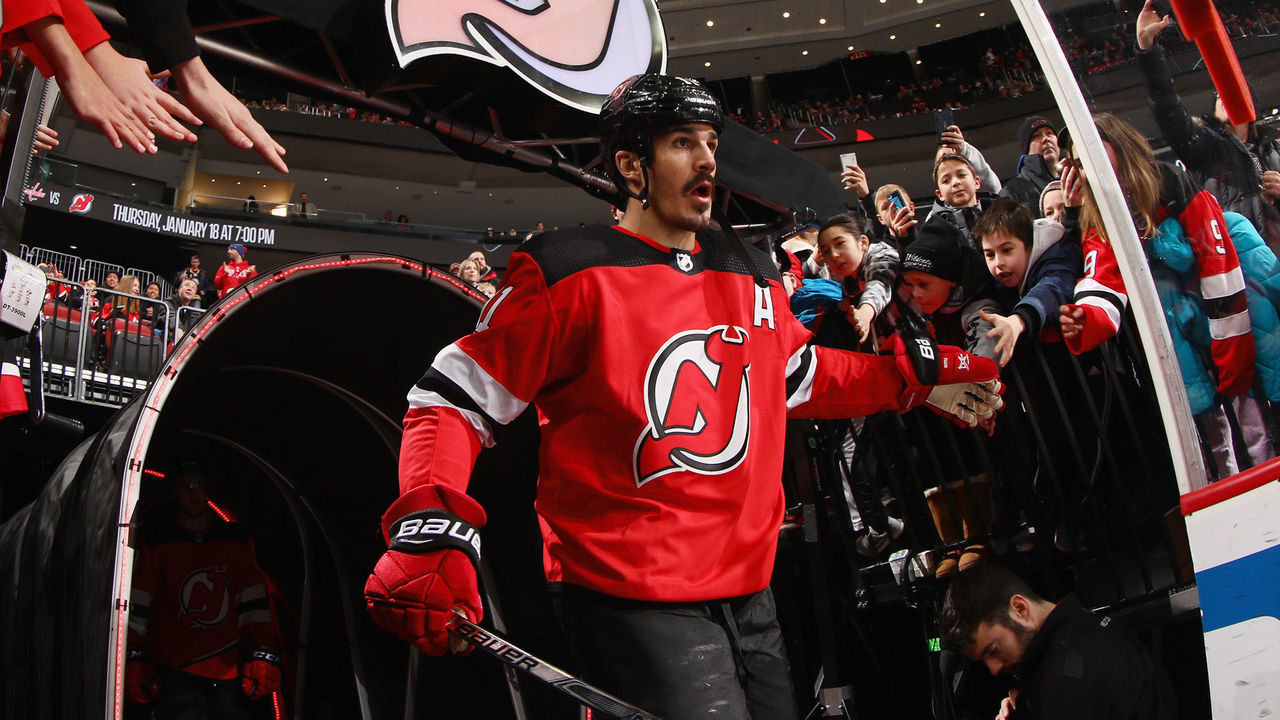 NEWARK, NJ - DECEMBER 29: Brian Boyle #11 of the New Jersey Devils walks out for warmups prior to the game against the Buffalo Sabres at the Prudential Center on December 29, 2017 in Newark, New Jersey.
