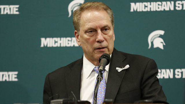 EAST LANSING, MI - JANUARY 26: Head coach Tom Izzo of the Michigan State Spartans speaks to the media at a press conference after the Michigan State Spartans and Wisconsin Badgers basketball game at Breslin Center on January 26, 2018 in East Lansing, Michigan.