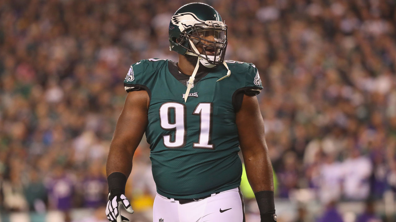 PHILADELPHIA, PA - JANUARY 21: Fletcher Cox #91 of the Philadelphia Eagles reacts after a first quarter touchdown by the Minnesota Vikings in the NFC Championship game at Lincoln Financial Field on January 21, 2018 in Philadelphia, Pennsylvania.